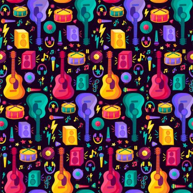 Renkli Müzik Aleti Düz Dikişsiz Desen