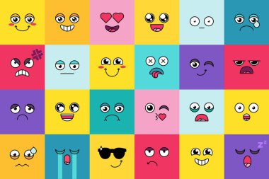 Smiley, sevimli emoji etiket seti