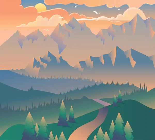 Ранковий пейзаж природа ліс кемпінг банер — стоковий вектор