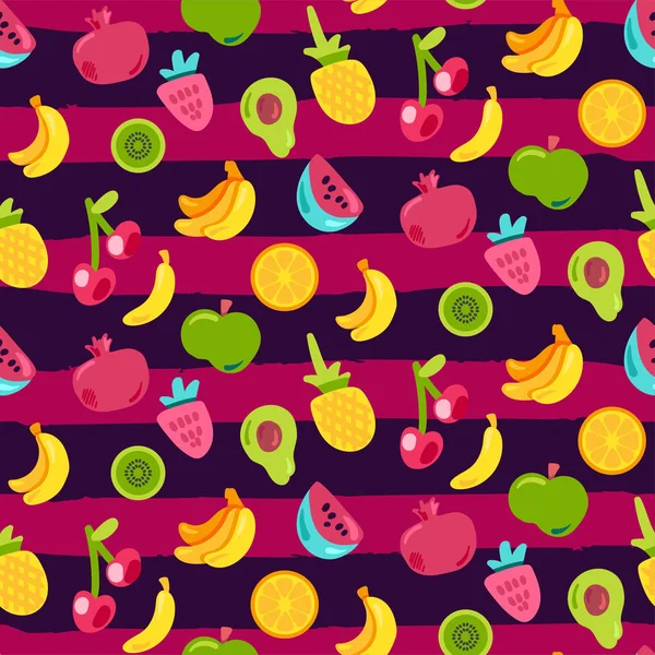 Bayas frescas frutas de verano mezclan patrón sin costura — Vector de stock