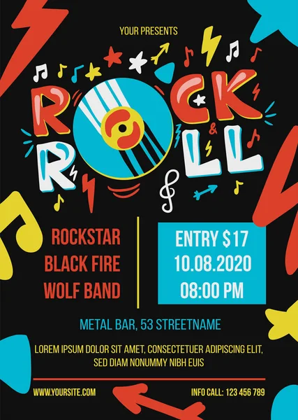 Rock and roll party vector poster template — Stock Vector