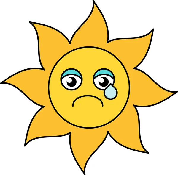 Teary sun emoticon outline illustration — Stock Vector