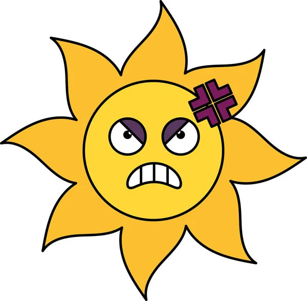 Ilustración del contorno de la etiqueta del sol enojado — Archivo Imágenes Vectoriales