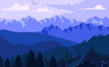 Dağlarda Sabah minimalist illüstrasyon