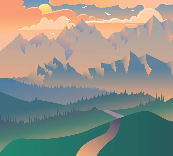 Mañana Paisaje Naturaleza Bosque Camping Banner — Vector de stock