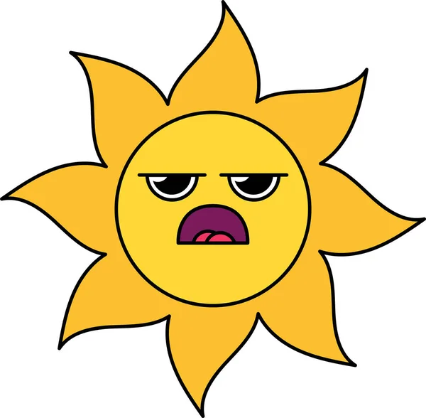 Emoticon sol rabugento ilustração esboço —  Vetores de Stock