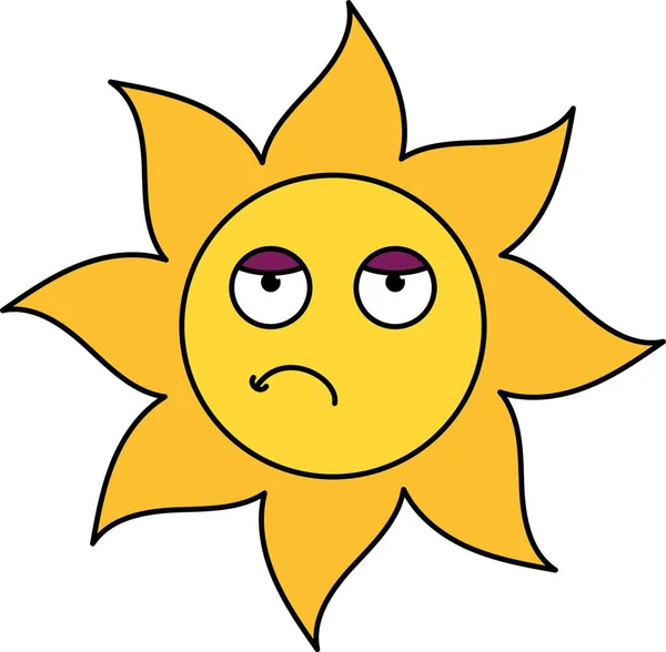 Emoticon sol entediado ilustração esboço —  Vetores de Stock