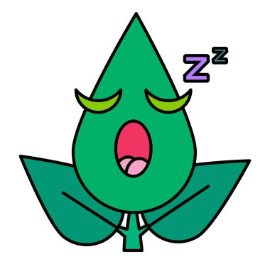 Yeşil yaprak uykulu ifade ince çizgi simgesi