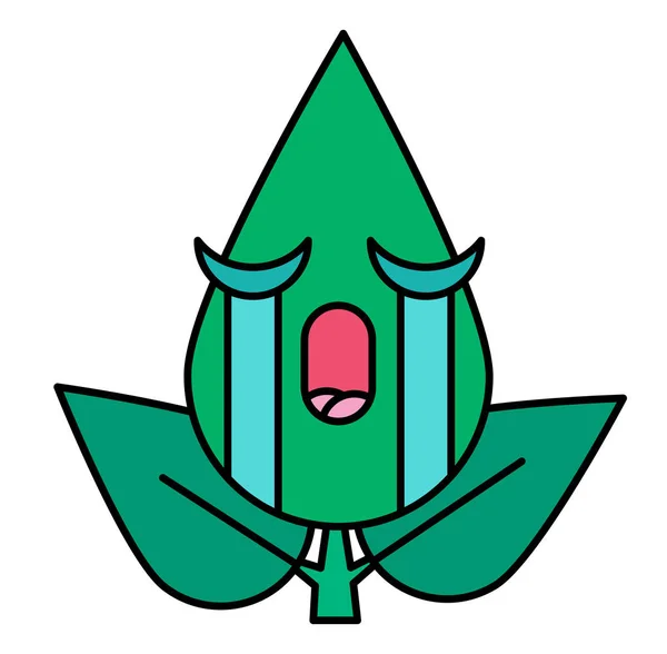Hoja verde emoticono grave línea delgada icono — Vector de stock