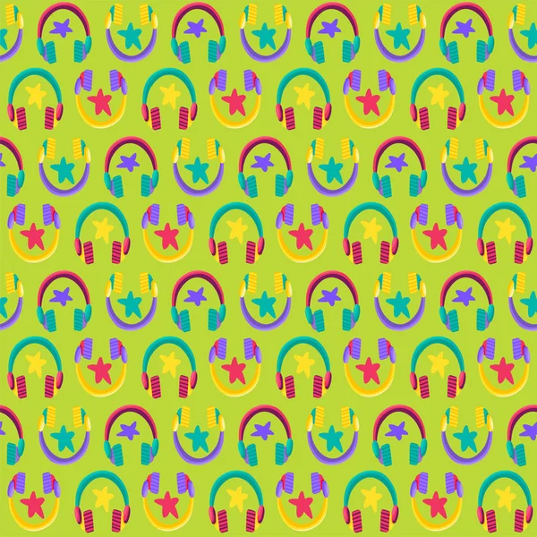 Αστείο πολύχρωμο μουσικό διάνυσμα ακουστικά μοτίβο — Διανυσματικό Αρχείο