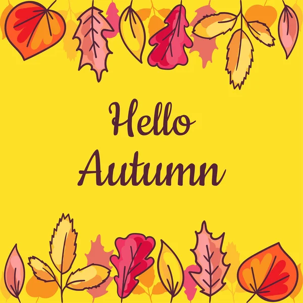 Merhaba Sonbahar Süslenmiş El Çizilmiş Renkli Yapraklar
