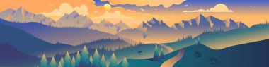 Dağlar panoramik görünümü minimalist illüstrasyon