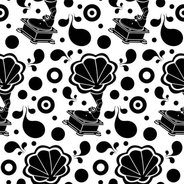 Gramofon retro siluet dikişsiz desen