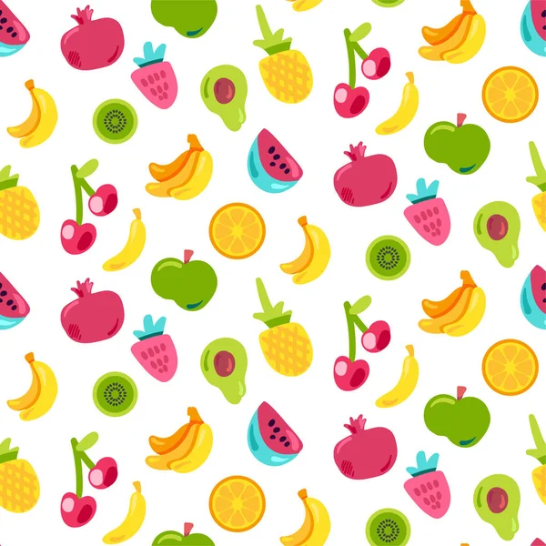 明亮的夏天多汁的水果画无缝图案 — 图库矢量图片