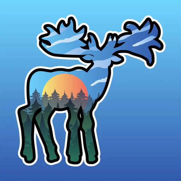 驼鹿和自然双重曝光插图 — 图库矢量图片