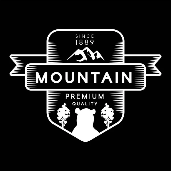 Siluetas de árboles de montaña, osos y bosques Logo — Vector de stock