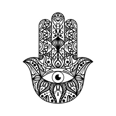 Hamsa, fatima hand monokrom illüstrasyon