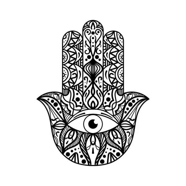 Hamsa, fatima ruční monochromatická ilustrace — Stockový vektor