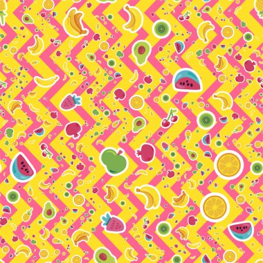 Tropikal meyveler, çilek vektör dikişsiz desen