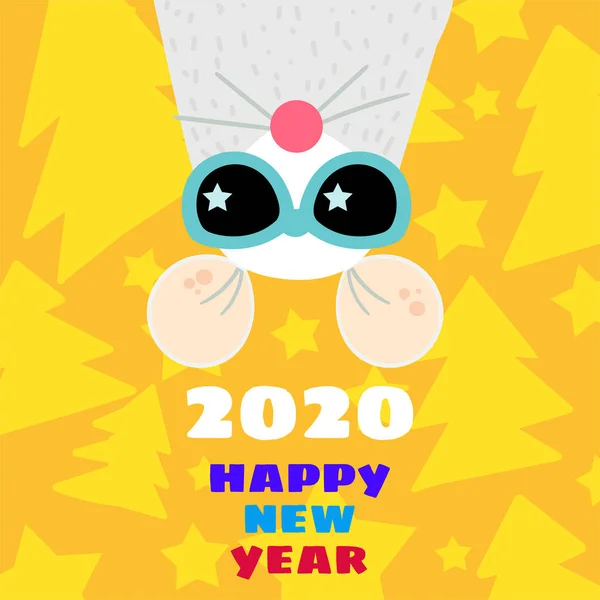 Funny mouse 2020 greeting card flat template — Stockový vektor