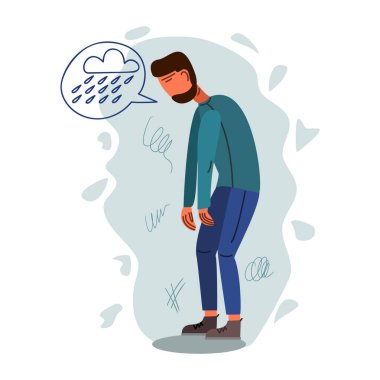 Depresyondaki genç adam düz vektör çizimi