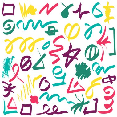 Komik Doodle Çok Renkli Şekil Element Deseni