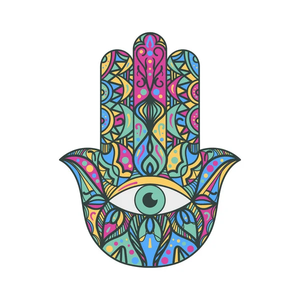 哈姆萨法蒂玛手宗教塔里斯曼彩色标志 — 图库矢量图片
