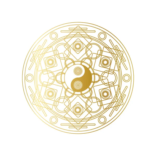 Fényes arany mandala Yin Yang Sign izolált — Stock Vector