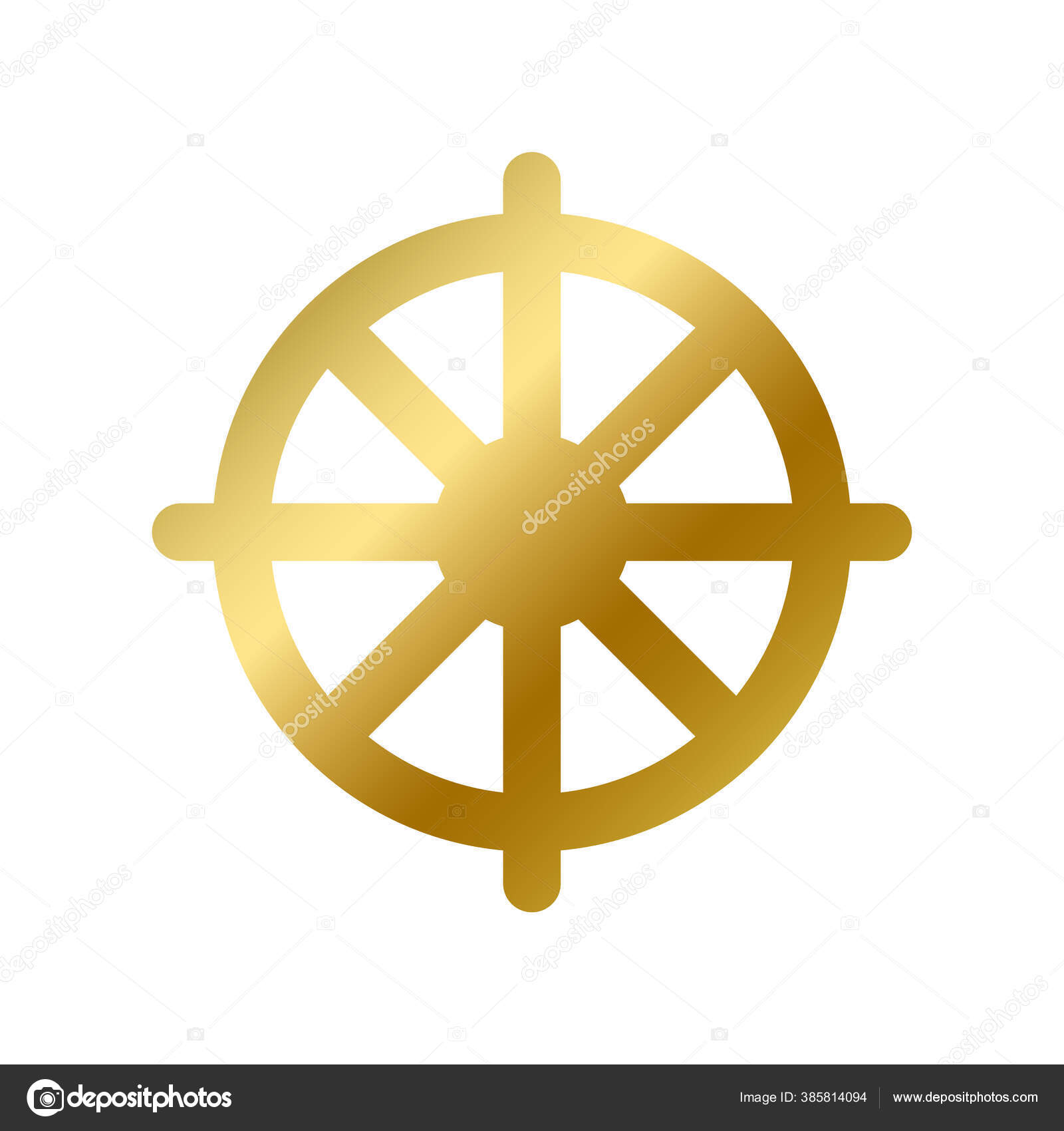 Simbol Dharma Chakra Terisolasi Tanda Emas Agama Buddha Garis Besar Stok Vektor C Barsrsind 385814094