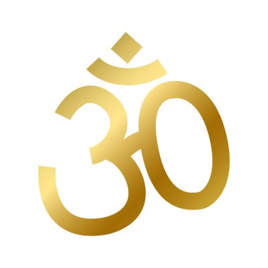Hinduizm inanç sembolü izole. Beyaz arka plan vektör tasarımı illüstrasyonunda Hindu dini altın işareti. Parlak altın meditasyon ve yoga burcu. Din ve inanç kavramı
