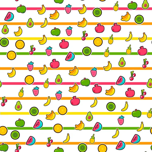 Vetor Frutas Verão Exótico Padrão Sem Costura Frutas Adesivos Fundo —  Vetores de Stock