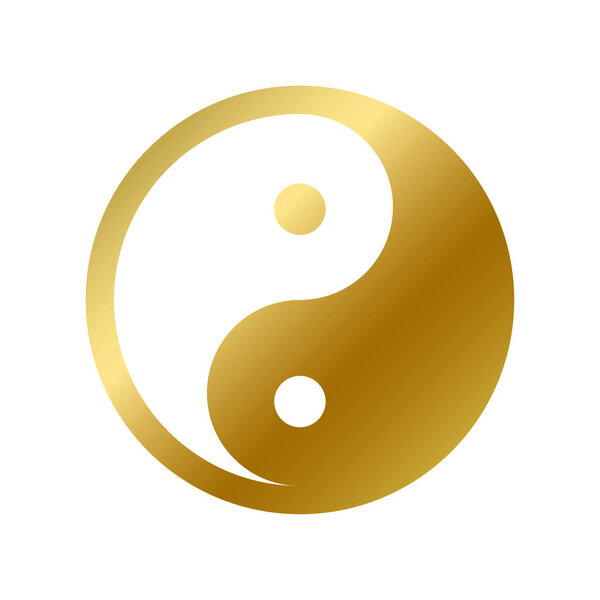 Yin yang symbol isolated. Daoism, taoism religious golden sign on white background vector design illustration. Oriental gold tao ying yang. Religion and faith concept