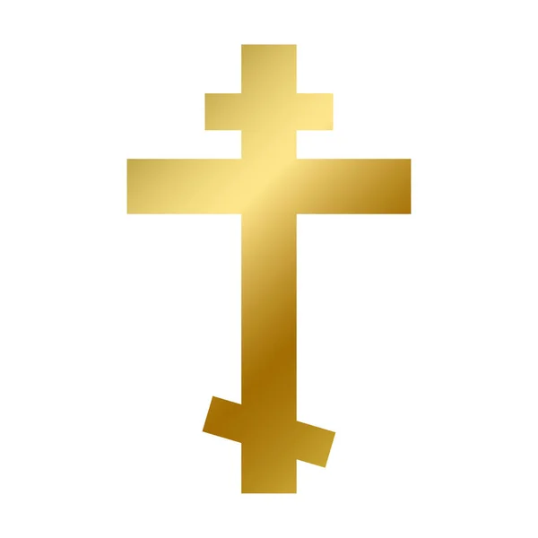 Orthodox Cross Symbol Isolated Christian Religious Golden Sign White Background — Stock Vector