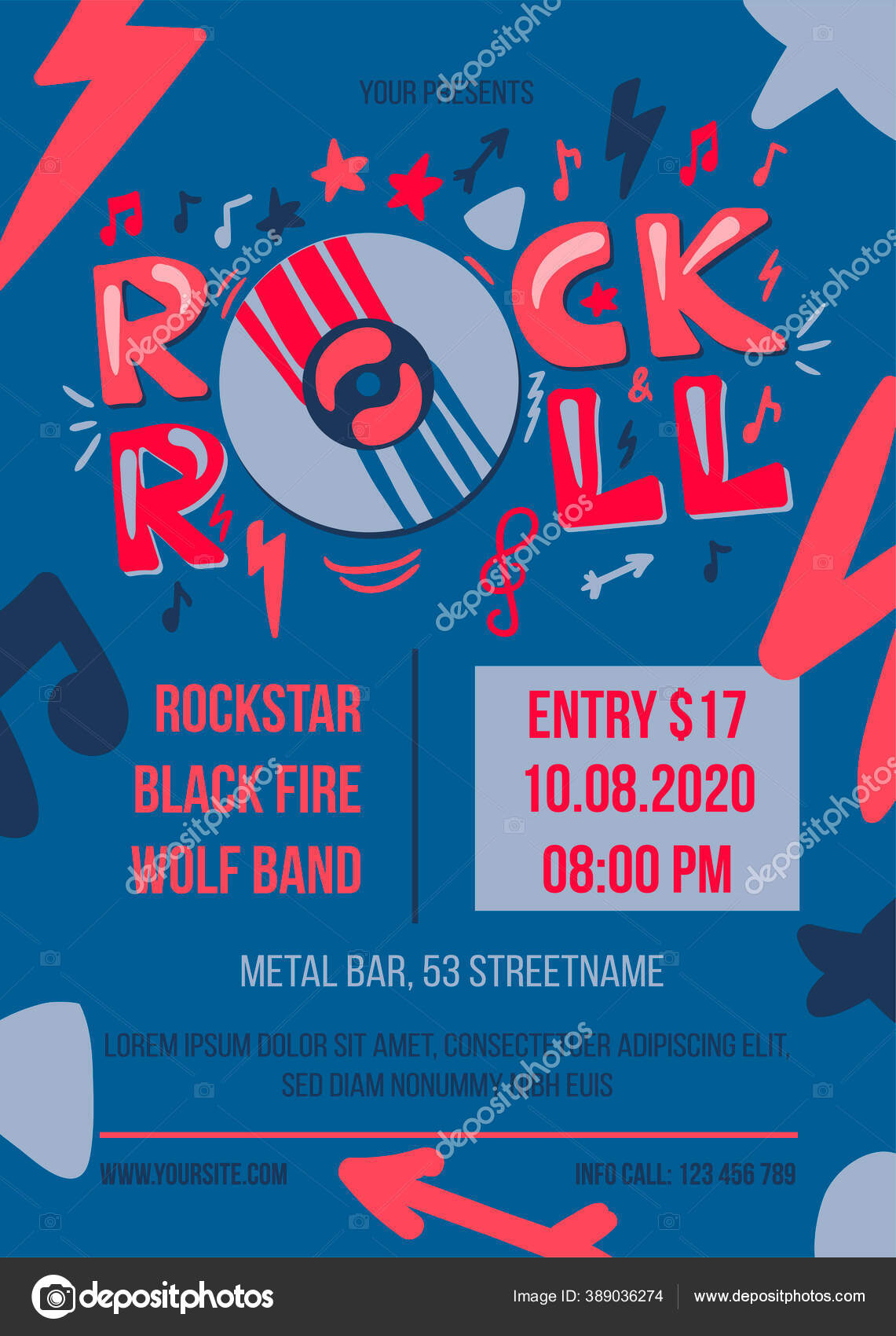 Rock Roll Party Vector Poster Template Entertainment Event Web Banner Stock Vector C Barsrsind