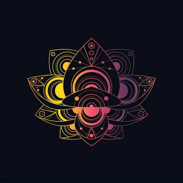 Цветок Лотоса Геометрическим Узором Векторной Линейной Иллюстрации Восточный Цветочный Градиент — стоковый вектор