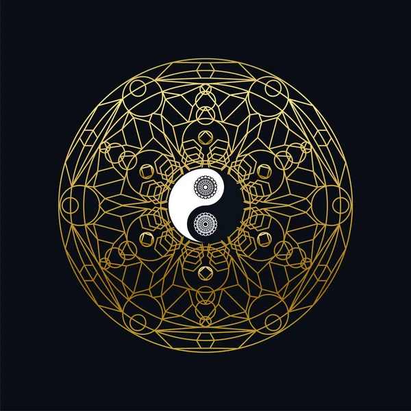 Meditatie Ikoon Sjabloon Met Gouden Yin Yang Inloggen Mandala Overzicht — Stockvector