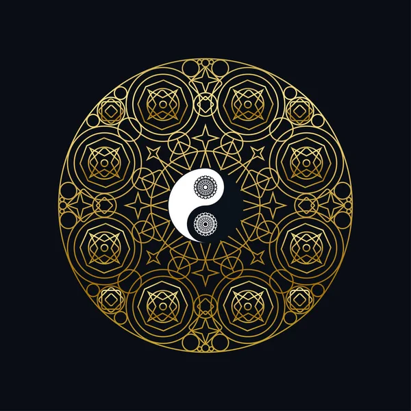 Meditatie Ikoon Sjabloon Met Gouden Yin Yang Inloggen Mandala Overzicht — Stockvector