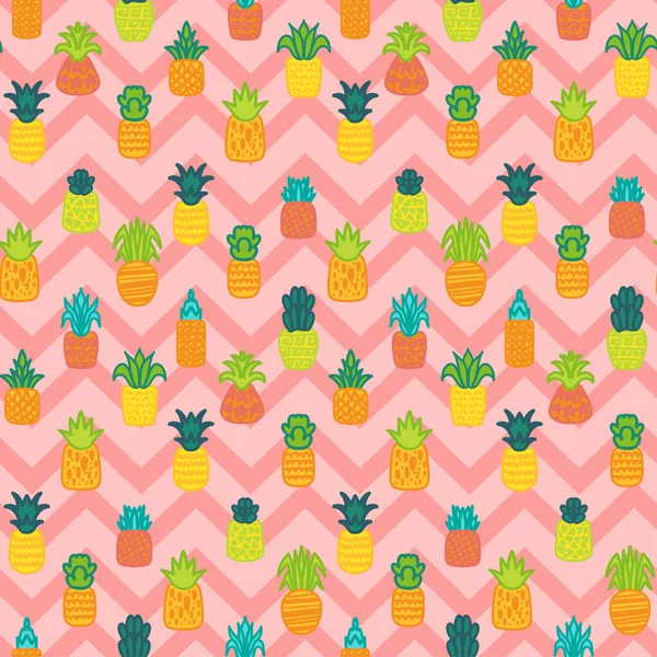 Whole Pineapples Vector Seamless Pattern Summer Juicy Fruits Tropical Wallpaper — Stock Vector