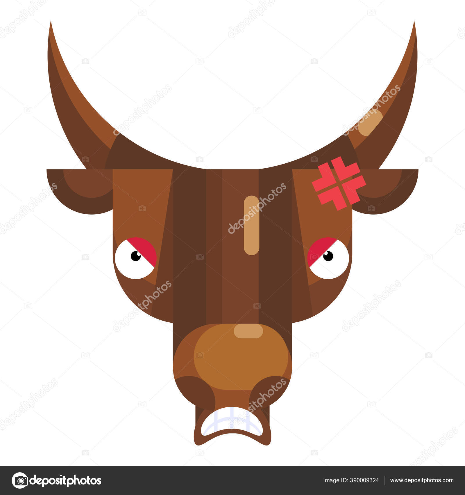 愤怒的牛脸表情疯疯癫癫的牛头怪孤立的情感符号可爱的动物头剪贴画现代情调元素笑脸的邪恶使孤立的人恼怒平面矢量图解, image size:1600x1700