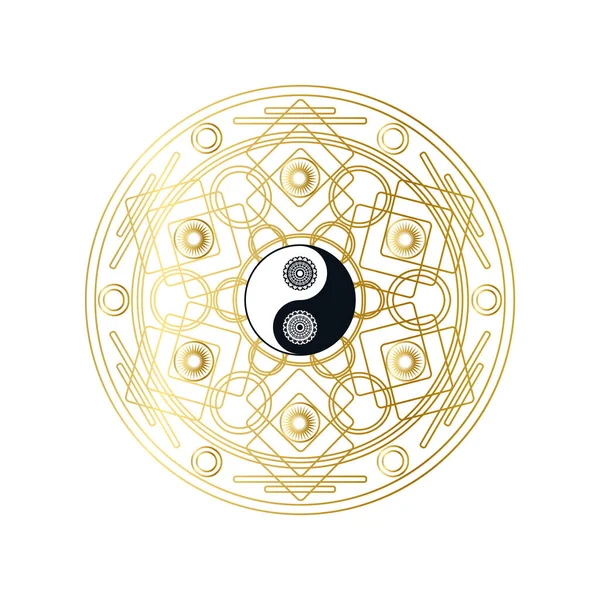 Shiny Golden Mandala Yin Yang Sign Isolated Template Vector Illustration — 스톡 벡터