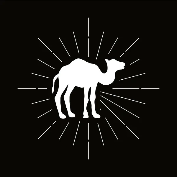 Ретро Один Горбатый Верблюжий Силуэт Иконка Вектора Экзотических Животных Дикая — стоковый вектор