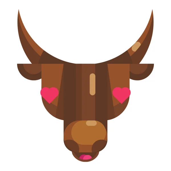 Toro Faccia Amore Emoji Felice Mucca Sorridente Amore Icona Isolato — Vettoriale Stock