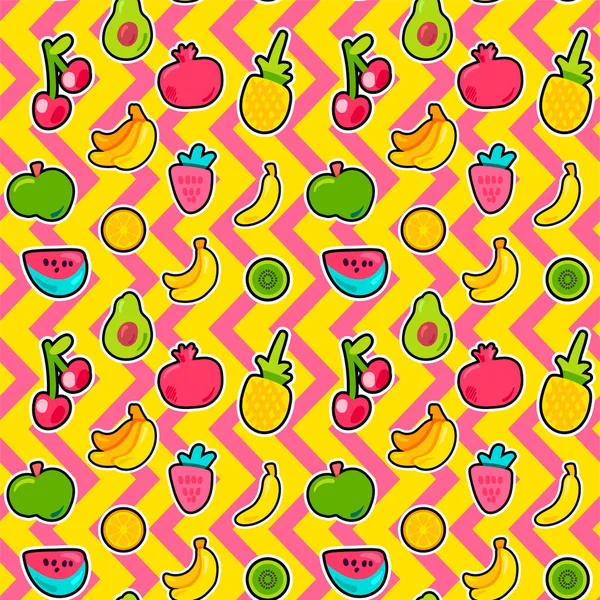 Owoce Tropikalne Jagody Wektor Bezszwowy Wzór Zarysowane Egzotyczne Plastry Owoców — Wektor stockowy