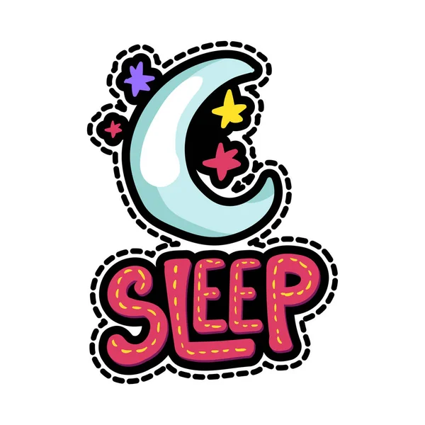 Moon Stars Sleep Lettering Patch Bedtime Stitched Frame Flat Sticker — Stock Vector
