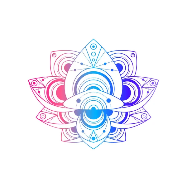 Geometrik Desenli Nilüfer Çiçeği Vektör Doğrusal Çizimi Oryantal Çiçekli Gradyan — Stok Vektör