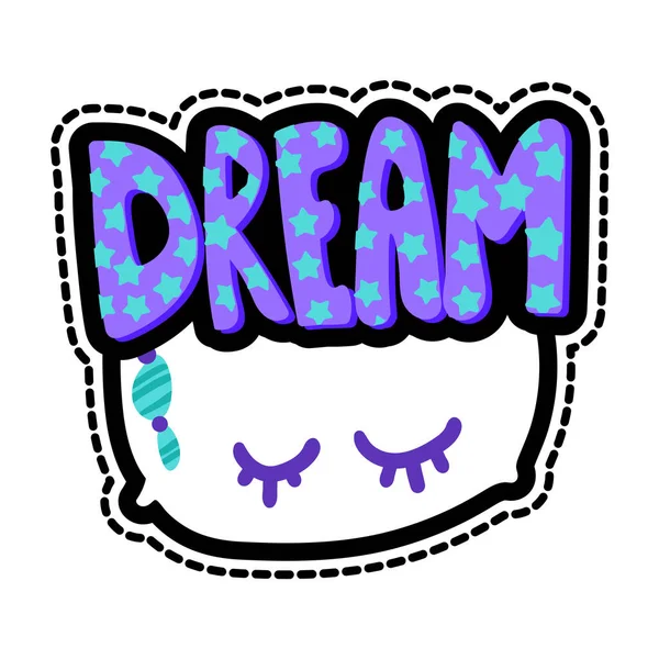 Pillow Dream Lettering Stitched Frame Patch Good Night Flat Sticker — Stock Vector