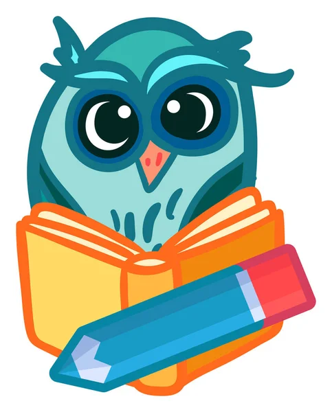 School Study Sticker Cartoon Reading Owl White Background Cute Sign — Stock Vector