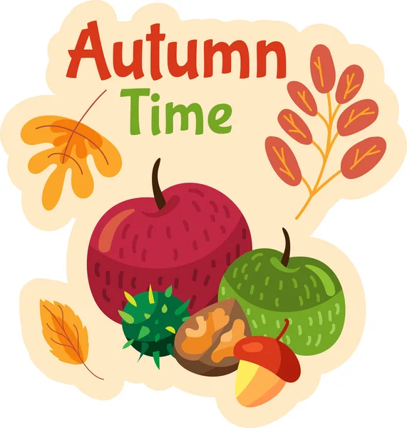Etikett Für Den Herbst Mit Frischem Obst Gemüse Und Gelben — Stockvektor