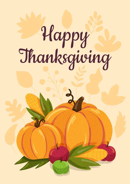 Glad Thanksgiving Platt Illustration Med Kalligrafisk Inskription Amerikanskt Gratulationskort — Stock vektor