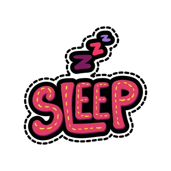 Zzz 睡眠レタリングステッチフレームイラスト おやすみダッシュラインステッカー 手描きパッチ — ストックベクタ